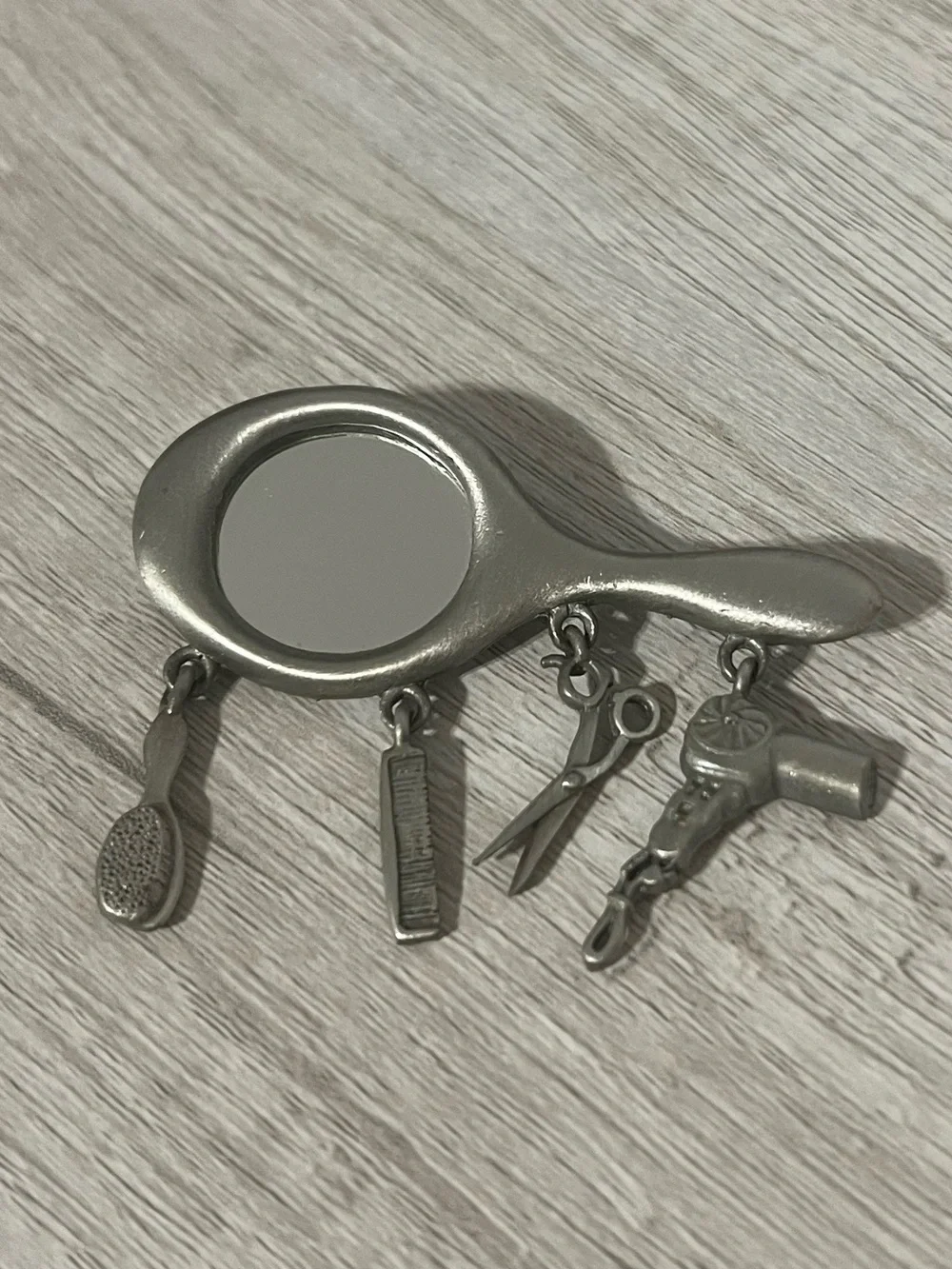 Silver Salon Tools Mirror Brooch with Haircare Charms